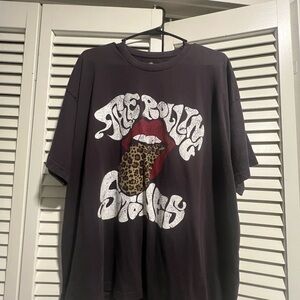 The Rolling Stones Black Tee with Red and Leopard Print